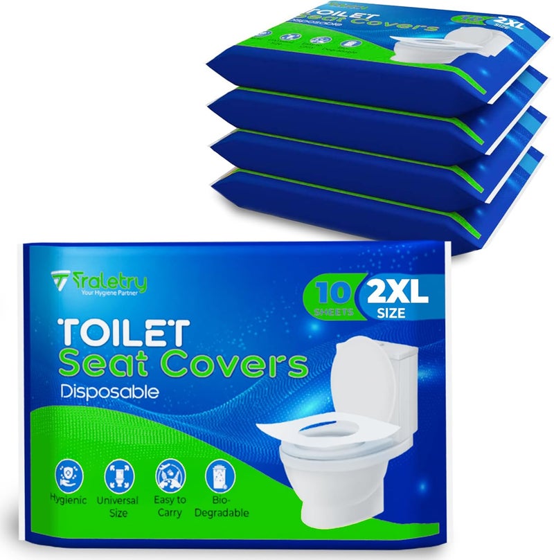 Traletry Toilet Seat Covers Disposable Flushable Travel Pack of 50 2XL-Disposable Toilet Seat Covers-Biodegradable Paper-Kids Men Women Adults Toiletries-Airplane Camping Travel Essentials Accessories - Image 1